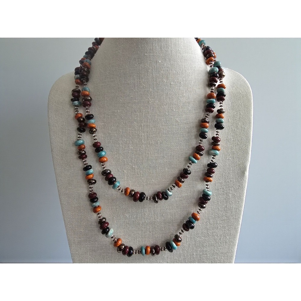 Boho Glass Bead Necklace Multi Color Long Strand Southwestern Style Jewelry